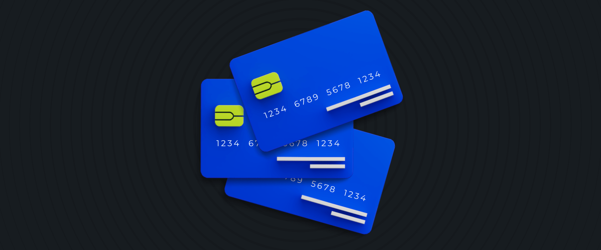 Three blue corporate debit cards on a black background. PayDo Corporate cards solution