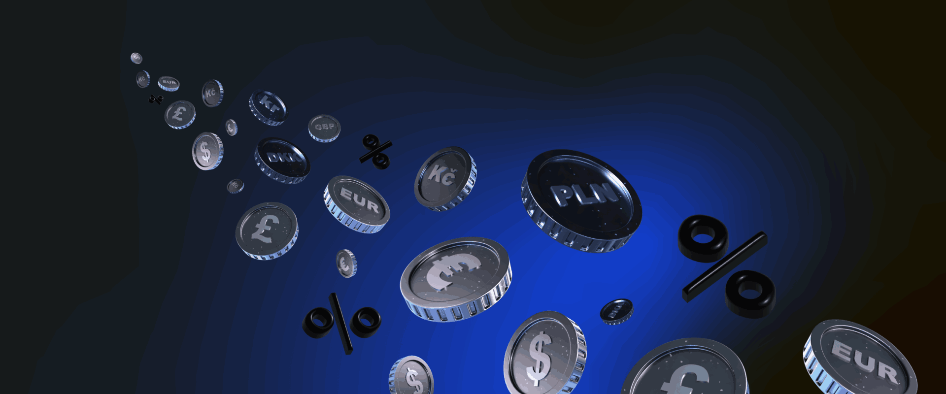 Money stream on a blue and black background showing receiving cross border payments.