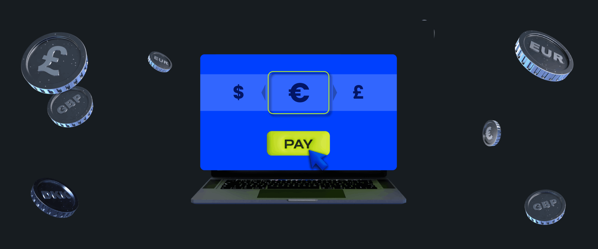 A laptop with a screen showing cross-border payment process.