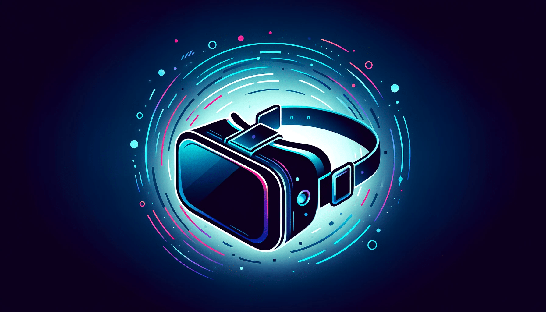 An artistic depiction of a virtual reality headset with glowing lines and digital particles, representing augmented and virtual reality technologies.