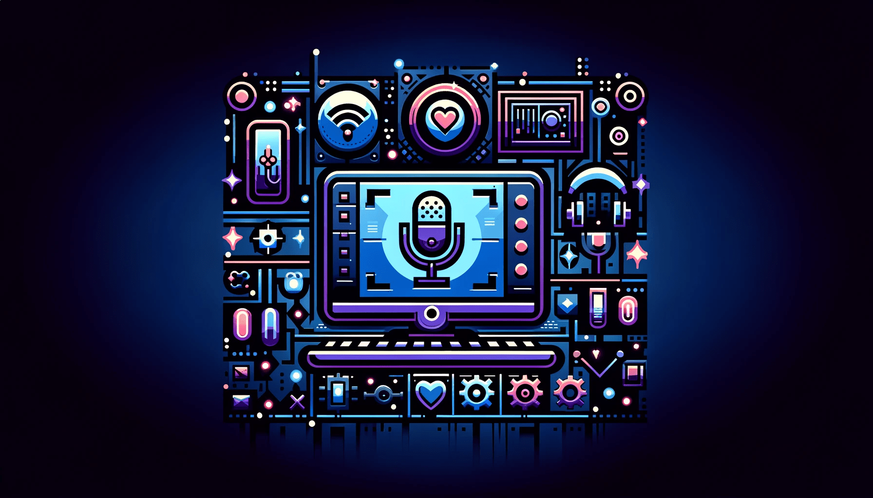 An image showcasing the concept of WebRTC real-time streaming technology with a blend of web icons and digital elements in a coherent style and color scheme.