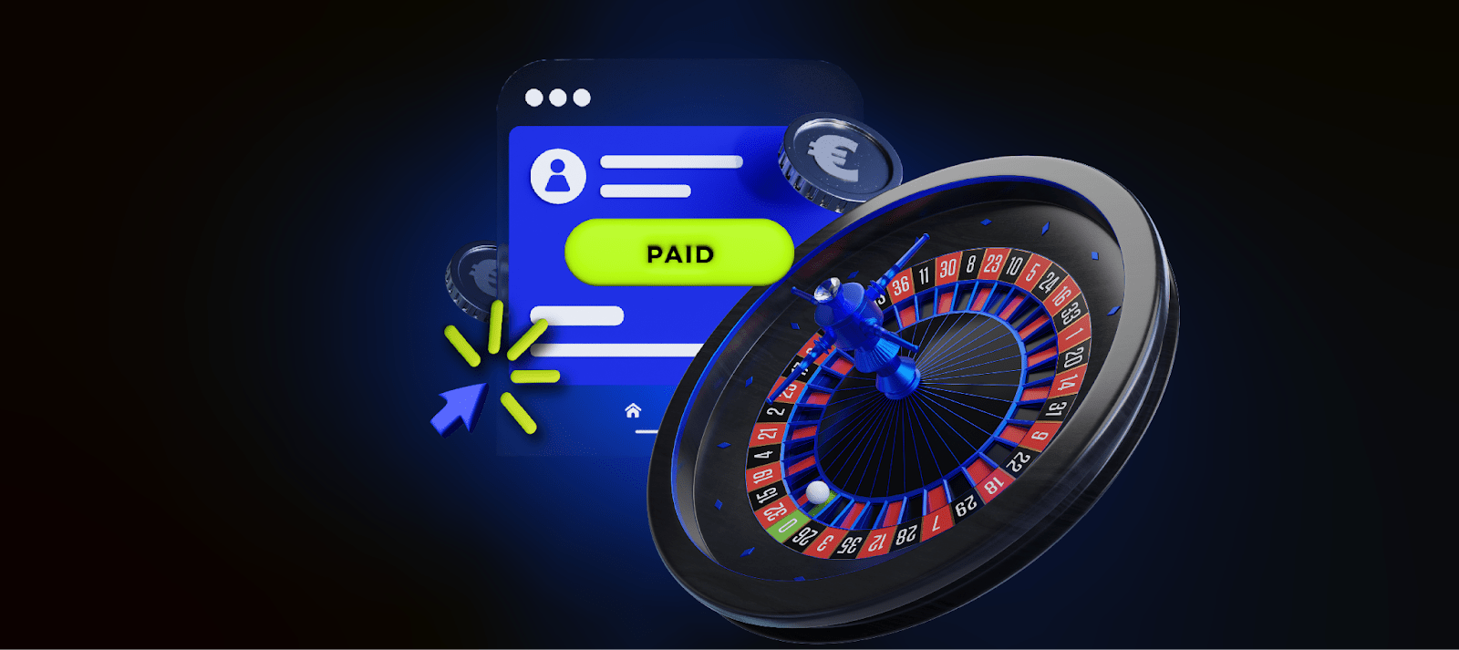 The image shows a casino roulette and the paid sign. It shows the direct debit payment method.  