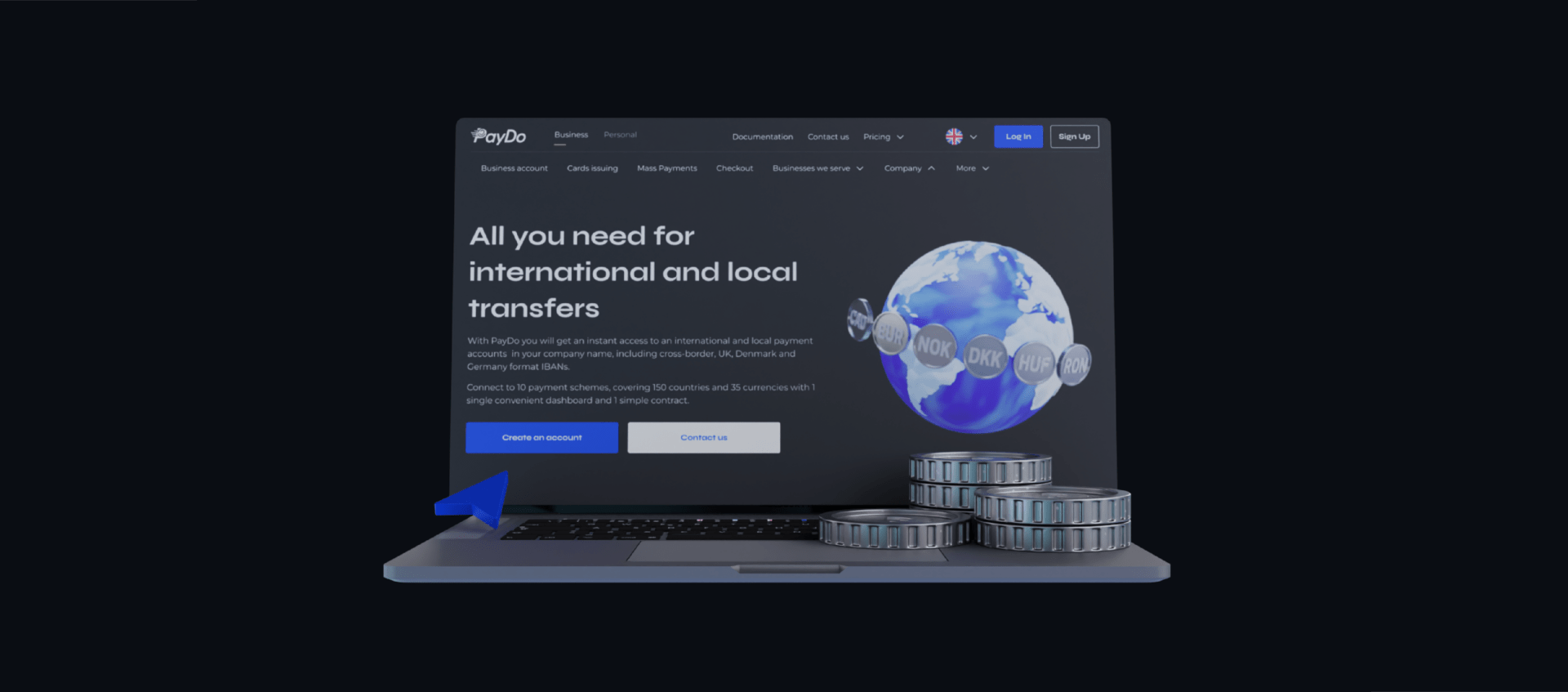 An illustration of PayDo dashboard showing the interface of opening a Business Account. Great for digital wallets
