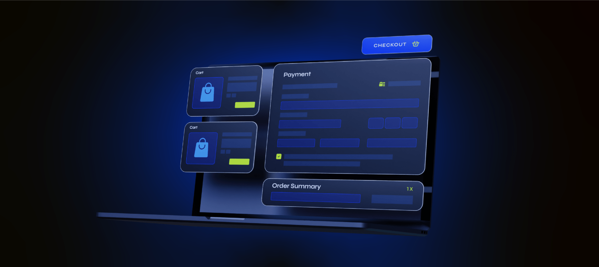 Image of a laptop with a secure checkout interface, highlighting the cart, payment. PayDo checkout with many payment methods.