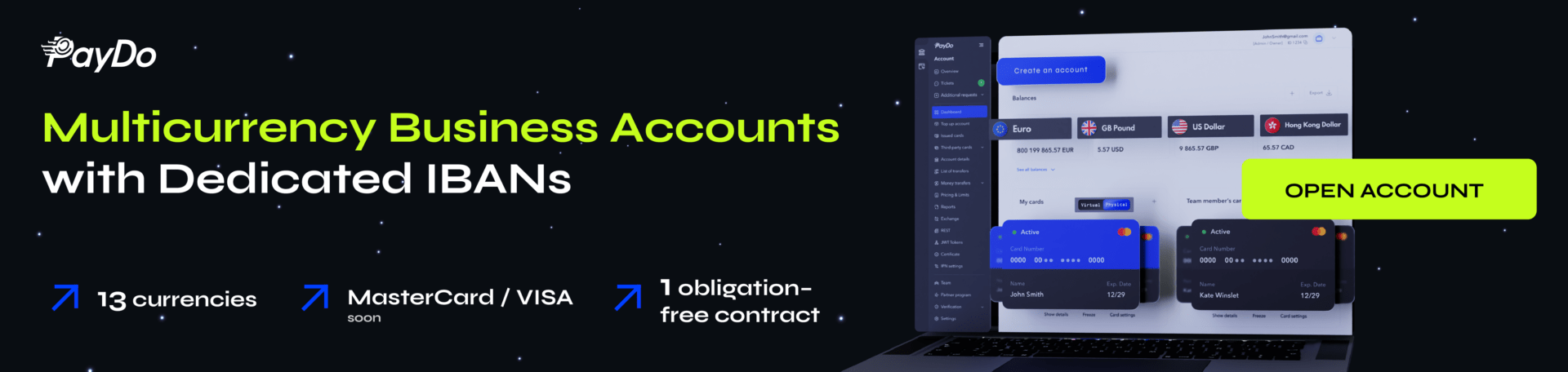 PayDo banner for a Business Account. Great choice provided by a great Electronic Money Institution.