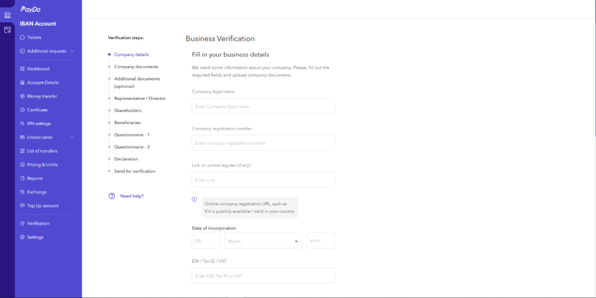 PayDo business account verification - Corporate Registration Number