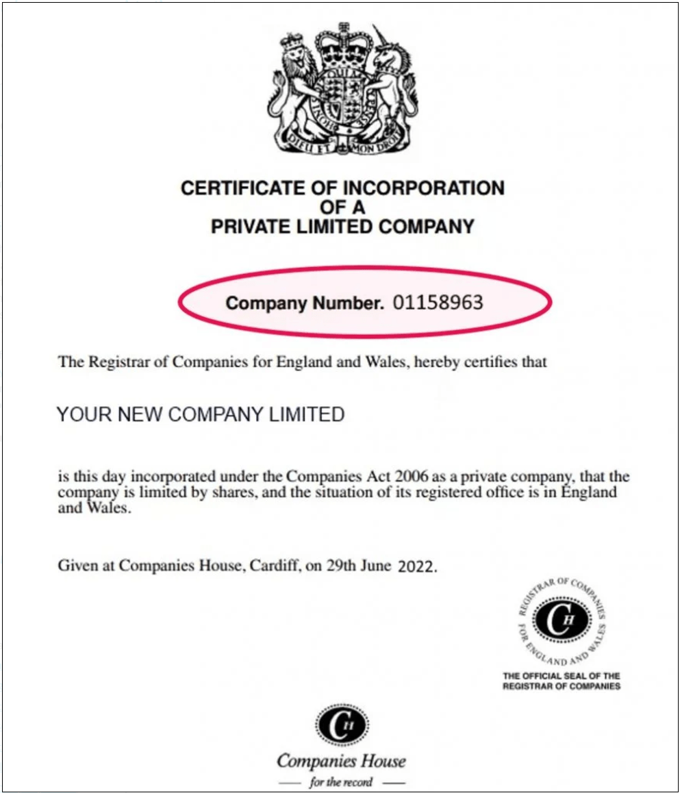 Example of a Company Registration Number