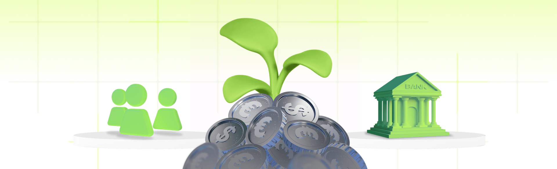 A pile of coins with a plant growing from it representing sustainable banking.