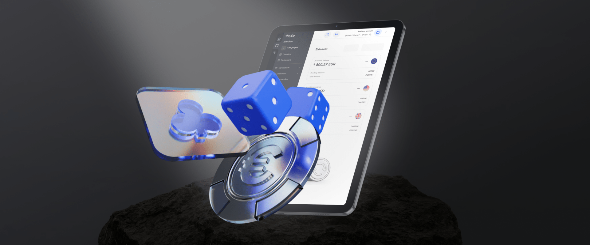 A tablet with different iGaming signs representing bank account for high-risk business